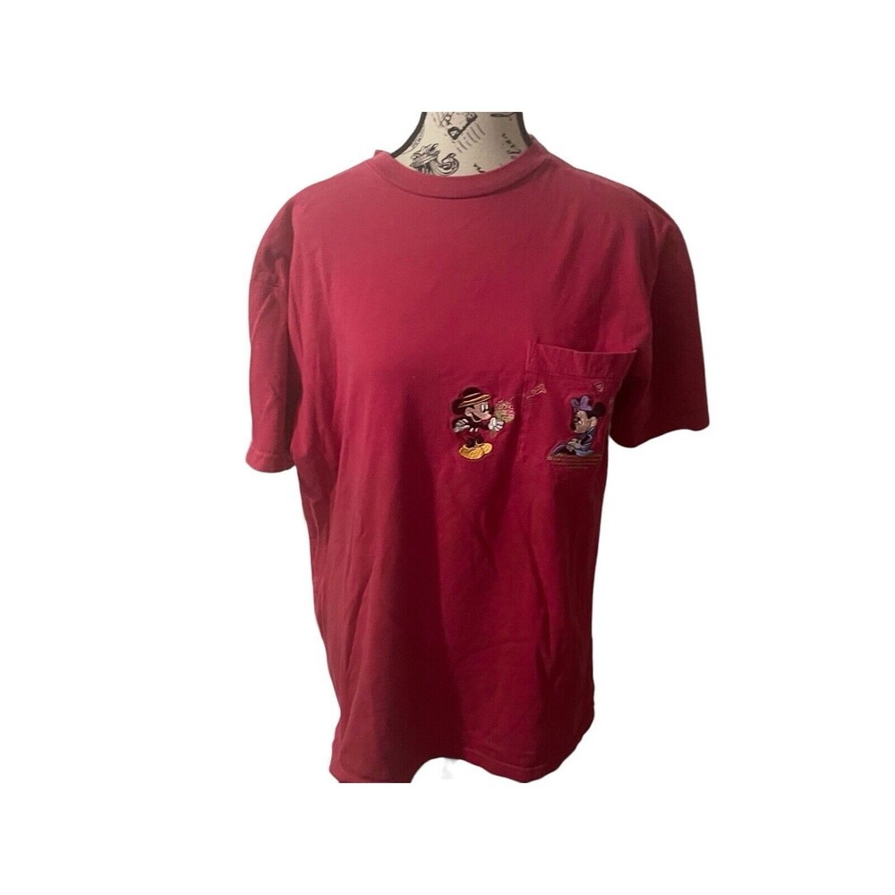 Vintage Disney Store Shirt Men Red Embroidered Mickey Minnie Womens Tee Large